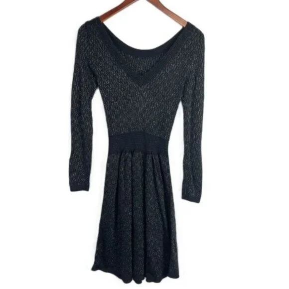 Sandro Ritournelle Metallic Long Sleeve Jacquard Knit Mini Dress Black 1/ S/ 4 - Picture 2 of 8